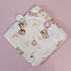 Пеленка с уголком после купания младенца 85х85см BabyStarTex, белая/мишка с розовым и оранжевым шариком, Унисекс, 85*85