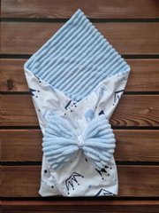 Конверт-плед для новороженных из польского хлопка и мягкого плюша(без утеплителя), голубой/короны синие и голубые, 90х80