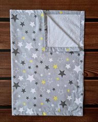 Пелюшка непромокаюча з польської бавовни BabyStarTex, сіра/зірки білі та жовті, Унісекс, 50х70 см