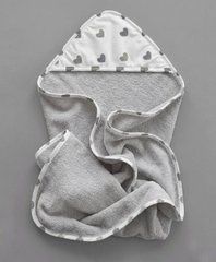 Кутник махровий після купання BabyStarTex, сіре/серця сірі, Унісекс, 80х80 см