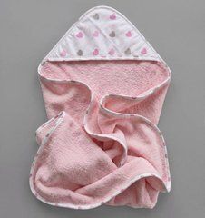 Кутик махровий після купання BabyStarTex, рожеве/серце рожеві та сірі, Дівчинка, 80х80 см
