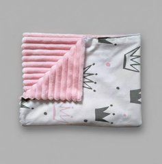 Плед дитячий з плюшу Babystartex, рожевий/білий рожеві та сірі корони, Дівчинка, 100*80, без утеплювача