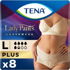 Трисики урологічні післяпологові Tena Lady Pants Plus, розмір L, кремові, 1уп/8шт, L, 8шт, 5+ краплин