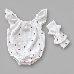 Боди + повязка для девочки Babystartex, муслин, молочное/сердечки разноцветные, Девочка, 56-62