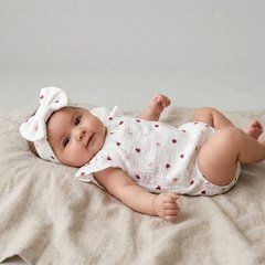 Боді + пов'язка для дівчинки Babystartex, муслін, молочное/сердечки різнокольорові, Дівчинка, 56-62
