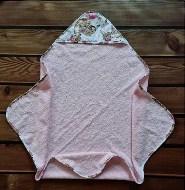 Уголок махровый после купания BabyStarTex, розовое/олененок с мамой, Девочка, 80х80 см