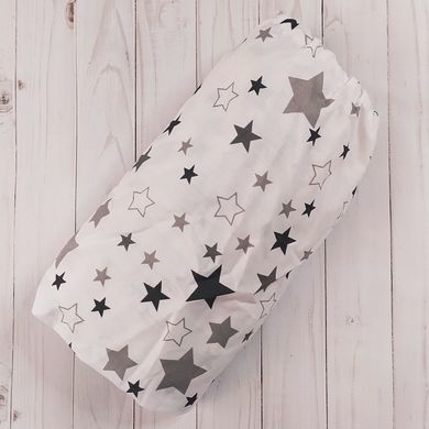 Простирадло для дитячого ліжечка на резинці Babystartex, 120х60см, бавовна, Унісекс, біла/сірі та білі зірки