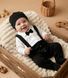 Літній комплект нарядний комбінезон та шапочка Джентельмен BabyStarTex, білий/чорний, кулір-літній, Хлопчик, белый/черный, 56-62