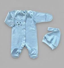 Комбинезон и шапочка Babystartex, футер, голубой/мордочка кошечки, Мальчик, 56