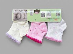 Шкарпетки для дівчинки BabyStarTex, х/б, 3 пари однотонні у крапочку рожеві, молочні, білі, Дівчинка