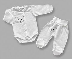 Комплект боді та повзунки в пологовий BabyStarTex, футер, білий/морда котика, Унісекс, 62