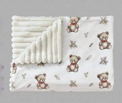 Плед детский из плюша Babystartex, молочный/мишки, Унисекс, 100*80, без утеплителя