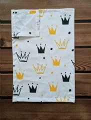 Пеленка непромокаемая из польского хлопка BabyStarTex, 50х70 см, белая/короны желтые и черные , Унисекс, 100х70 см