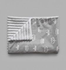Плед дитячий з плюшу Babystartex, білий плюш/сірий _білі корони, Унісекс, 100*80, без утеплювача