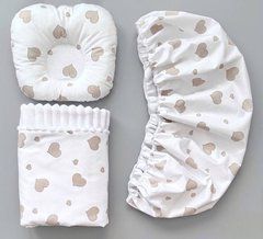 Набір для коляски наматрацник, подушка та плед Babystartex, білий/серця коричневі, Унісекс, для коляски