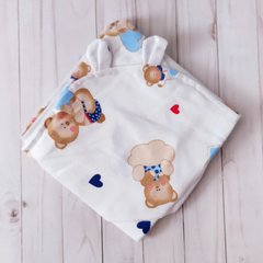 Полотенце-пеленка уголок после купания младенца BabyStarTex, 85х85 см, белая/мишки с сердечками