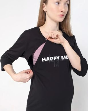 Сорочка на молнии рукав 3/4 для беременных и кормящих Happy Mom (черная), кулир, 42-44