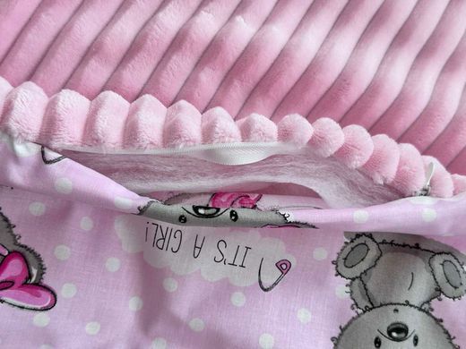Теплый конверт-плед со съемным синтепоном и бантом BabyStarTex, розовый плюш/розовый мишка girl, Девочка, 90х80
