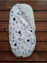 Наматрасник непромокаемый в коляску BabyStarTex, 35х75см, белый/сердечки синие и голубые