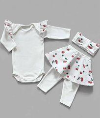 Комплект для дівчинки боді штанці та пов'язка Babystartex, інтерлок, молочний/вишенки, Дівчинка, 56-62