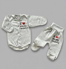 Комплект боді та повзунки в пологовий BabyStarTex, футер, сірий/я люблю маму і тата, Унісекс, 56