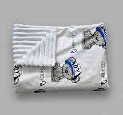 Плед дитячий з плюшу Babystartex, білий плюш/білий ведмедик It's a boy, Хлопчик, 100*80, без утеплювача