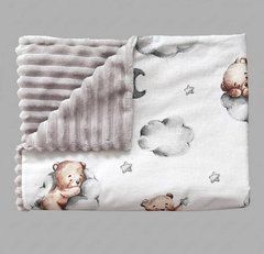 Плед детский из плюша Babystartex, серый/мишка спит на облачке_новый, Унисекс, 100*80, без утеплителя
