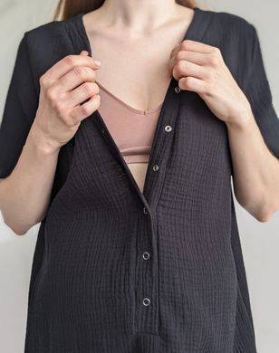 Муслиновая сорочка на роды (черный), муслин, 50-52