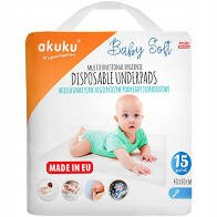 Дитячі одноразові пелюшки Baby Soft Akuku 40x60см, 1уп/15шт, 40х60см, 15шт