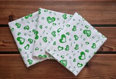 Пеленка фланель/байка BabyStarTex, белая/сердечки зеленые рисованные, 110х90