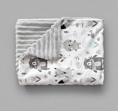 Плед детский из плюша Babystartex, серый плюш/серые звери в лесу, Унисекс, 100*80, без утеплителя