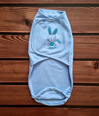 Пеленка-кокон на липучках с кнопками BabyStarTex, футер (теплая), Мальчик, голубая/мальчик зайчик It's a baby