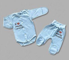 Комплект боди и ползунки в роддом BabyStarTex, футер, голубой/я люблю маму и тата, Мальчик, 56
