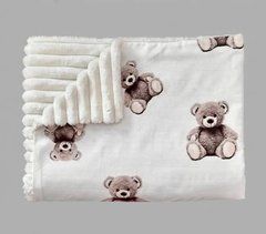 Плед детский из плюша Babystartex, молочный/мишки_1, Унисекс, 100*80, без утеплителя