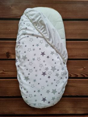 Наматрасник непромокаемый в коляску BabyStarTex, 35х75см, белый/белые и серые звезды, Унисекс, для коляски