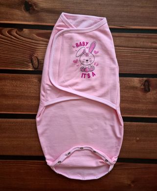 Пеленка-кокон на липучках с кнопками BabyStarTex, футер (теплая), Девочка, розовая/зайчик девочка It's a baby