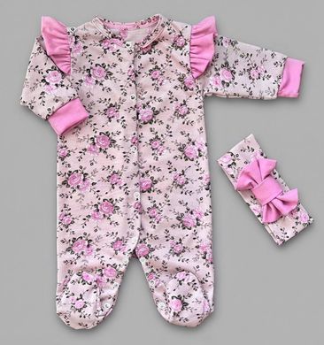 Комплект для девочки комбинезон и повязка Розы розовые BabyStarTex, кулир пенье, Девочка, 56