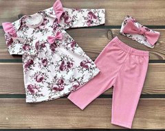 Комплект для дівчинки туніка лосини та пов'язка Квіточки Babystartex, рожеві крила, кулір, Дівчинка, 56-62