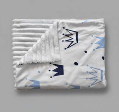 Плед детский из плюша Babystartex, белый/короны голубые и синие, Мальчик, 100*80, без утеплителя
