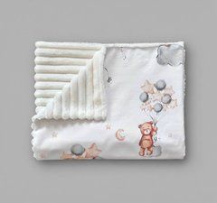 Плед детский из плюша Babystartex, молочный/мишка на облачке с шариками, Унисекс, 100*80, без утеплителя