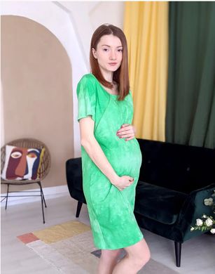 Сорочка на молнии для беременных и кормящих TIE-DYE (зеленый), кулир, 46-48