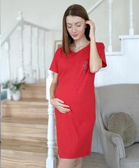 Сорочка на молнии для беременных и кормящих FLOWER (красный), кулир, 42-44