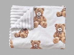 Плед детский из плюша Babystartex, белый/коричневые мишки_1, Унисекс, 100*80, без утеплителя