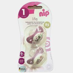 Пустышка ортодонтальная силиконовая Life Nip, 1уп/2 шт, розовая, Девочка, Розовый
