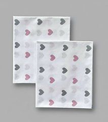 Пеленка польский хлопок BabyStarTex, 80x90 см, белая/сердечки серые и розовые, Девочка, 90х80