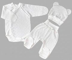 Літній комплект боді, повзунки та шапочка Babystartex, жакардова рібана, молочний, Унісекс, 56
