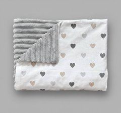 Плед дитячий з плюшу Babystartex, сірий плюш/серця сірі та коричневі_1, Унісекс, 100*80, без утеплювача