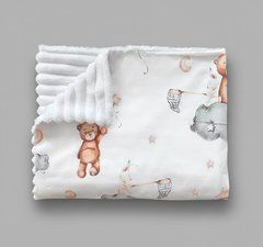 Плед дитячий з плюшу Babystartex, білий/ведмедик на хмаринці з кульками, Унісекс, 100*80, без утеплювача