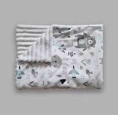 Плед детский из плюша Babystartex, белый плюш/серые звери в лесу, Унисекс, 100*80, без утеплителя