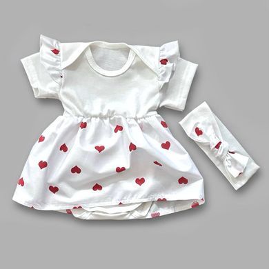 Боди-платье короткий рукав Сердечки + повязка Babystartex, молочный, Девочка, 56-62